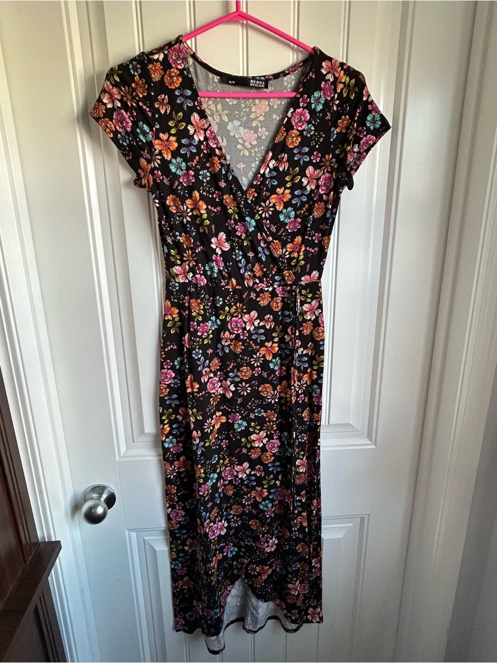 Rebel Sugar Black Floral Wrap Maxi Dress
